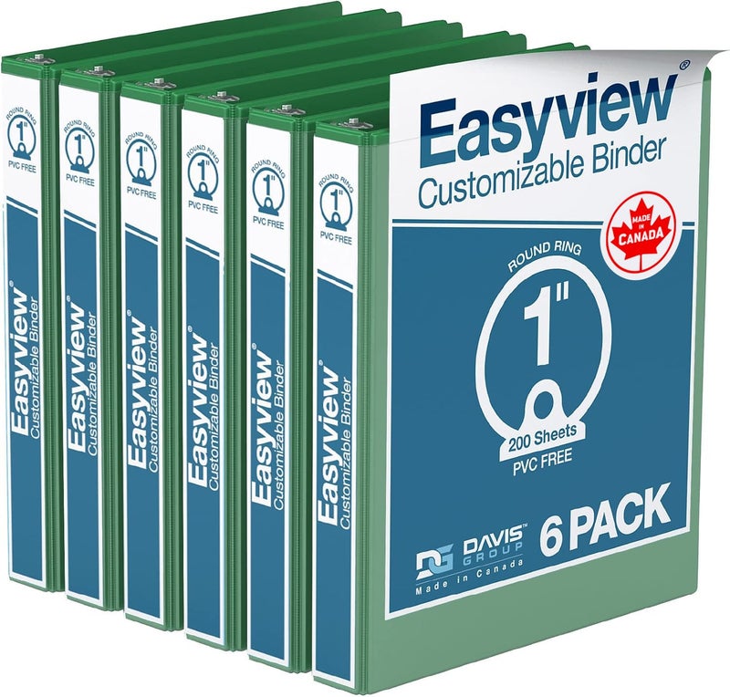 Davis Group Easyview Premium 3-Ring Binders with Clear-View Covers and Round Rings, Binders for School or Office, 1 Inch, Pack of 6, Green - Image 1